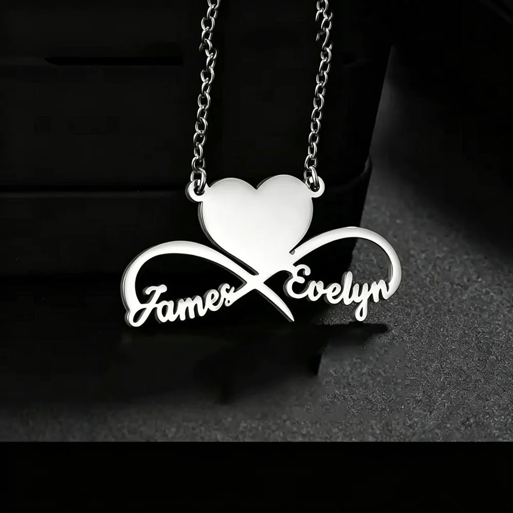 ❤️ Personalisierte Infinity Doppel-Namenskette aus Edelstahl – Individuelle Partnerkette mit zwei Namen