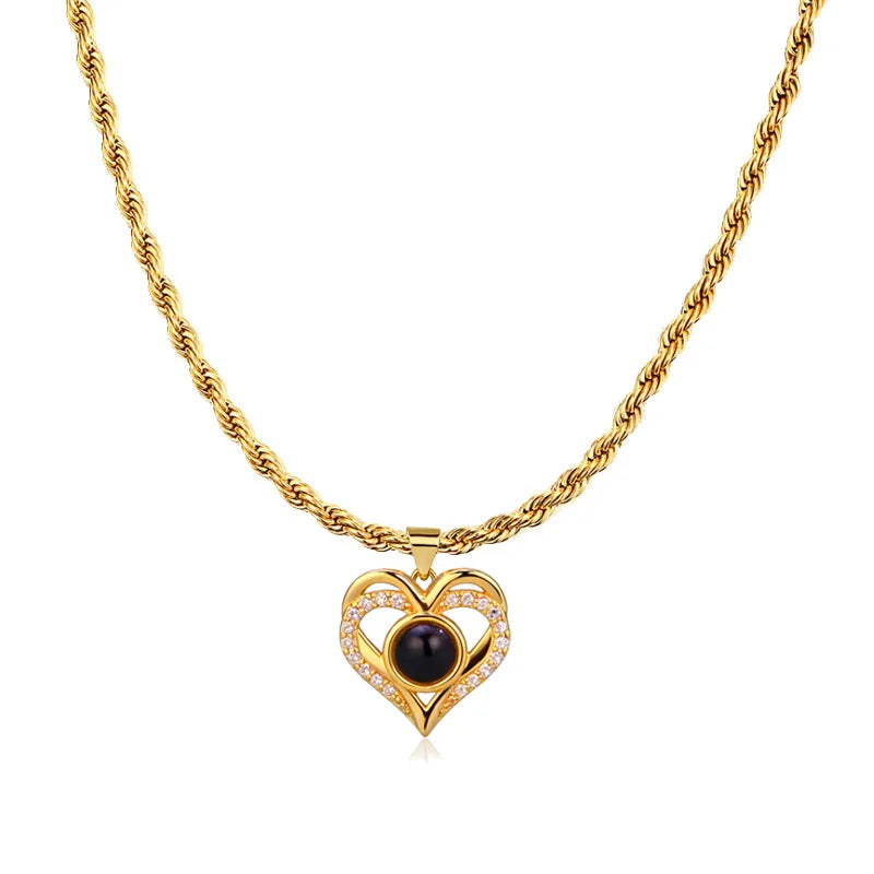 ❤️ Personalisierte Foto Projektions Halskette mit eigenem Bild – Edelstahl Seilkette für Damen
