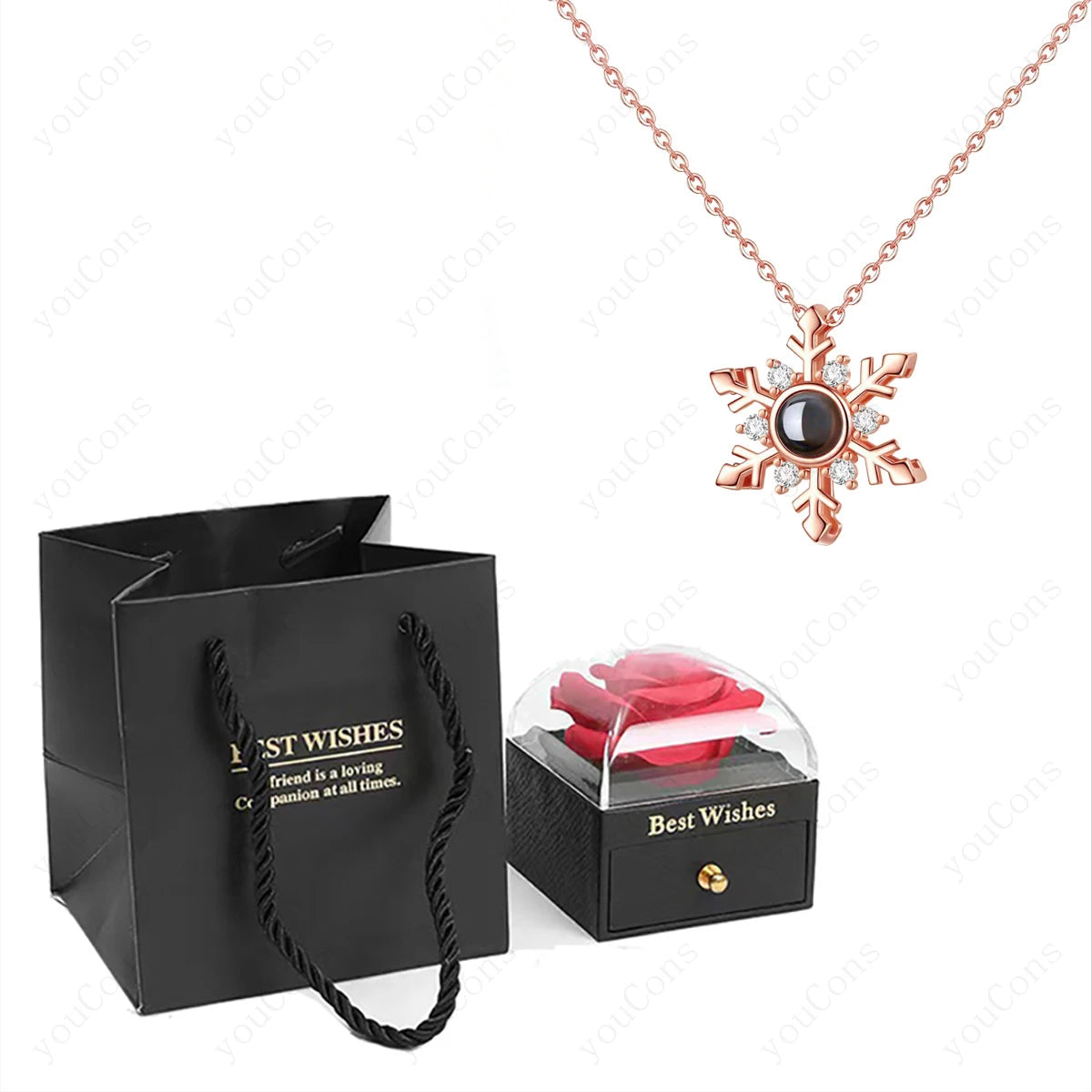 ❤️ Personalisierte Foto Projektions Halskette mit eigenem Bild – Herz Anhänger aus Edelstahl mit Rosen Geschenkbox für Damen