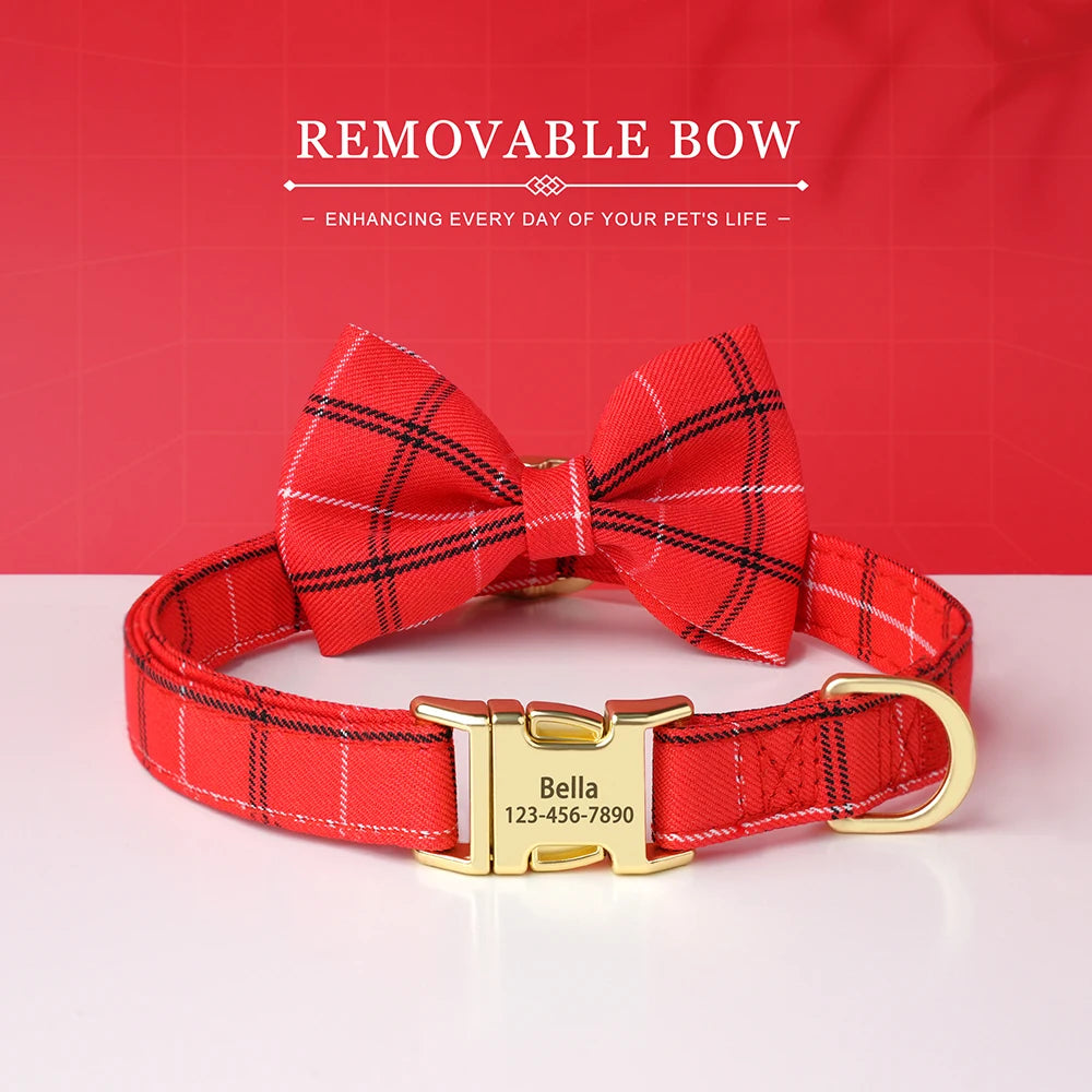🐶 Personalisiertes Hundehalsband mit Fliege & Gravur – Name + Telefonnummer