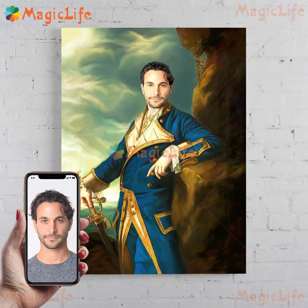 ✨ Personalisiertes Männer König & Prinz Portrait Poster – Vintage Leinwand Wandkunst