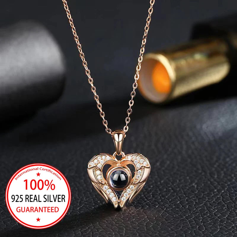❤️ Personalisierte Foto Projektions Halskette aus 925 Sterling Silber – Zirkon Anhänger mit eigenem Bild für Damen
