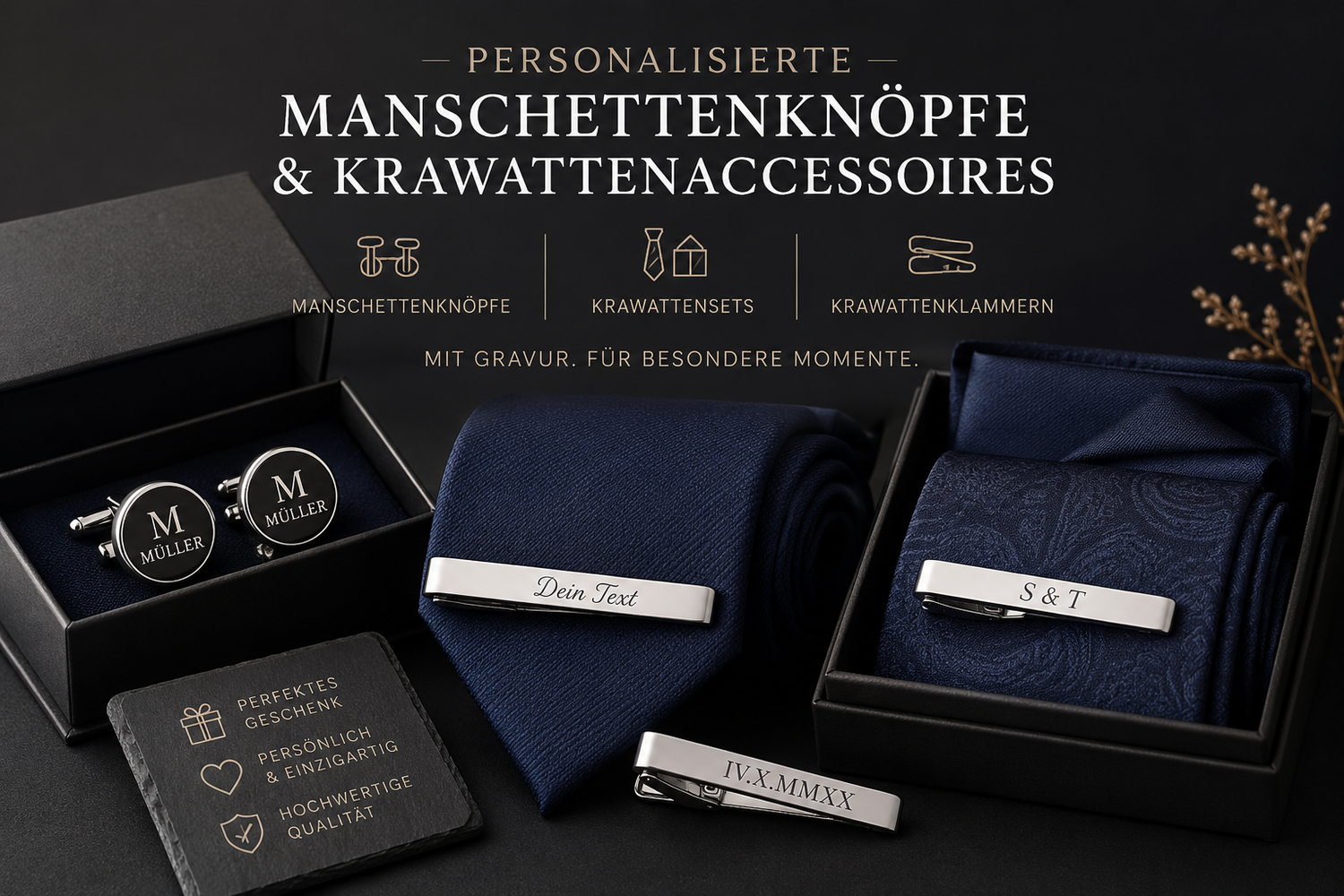 Individuelle Manschettenknöpfe, Krawattensets & Krawattenklammern