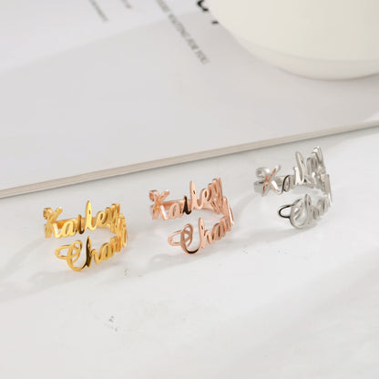 ❤️ Personalisierter Doppel-Namensring aus Edelstahl – Verstellbarer Ring mit zwei Wunschnamen für Damen
