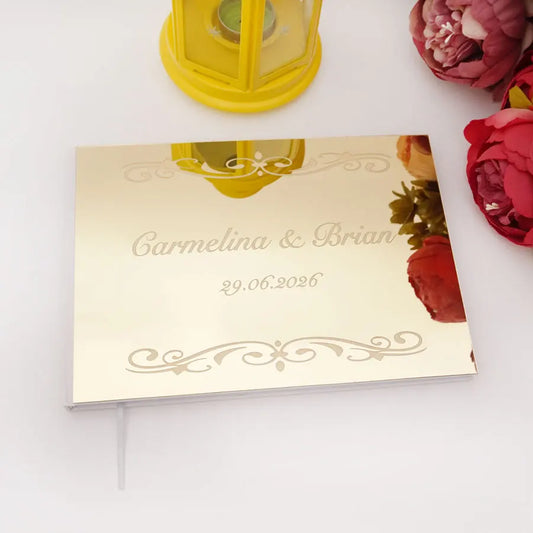 Personalisiertes Acryl Spiegel Gästebuch 25×18 cm – Hochzeit, Engagement, Geburtstag, Signaturbuch