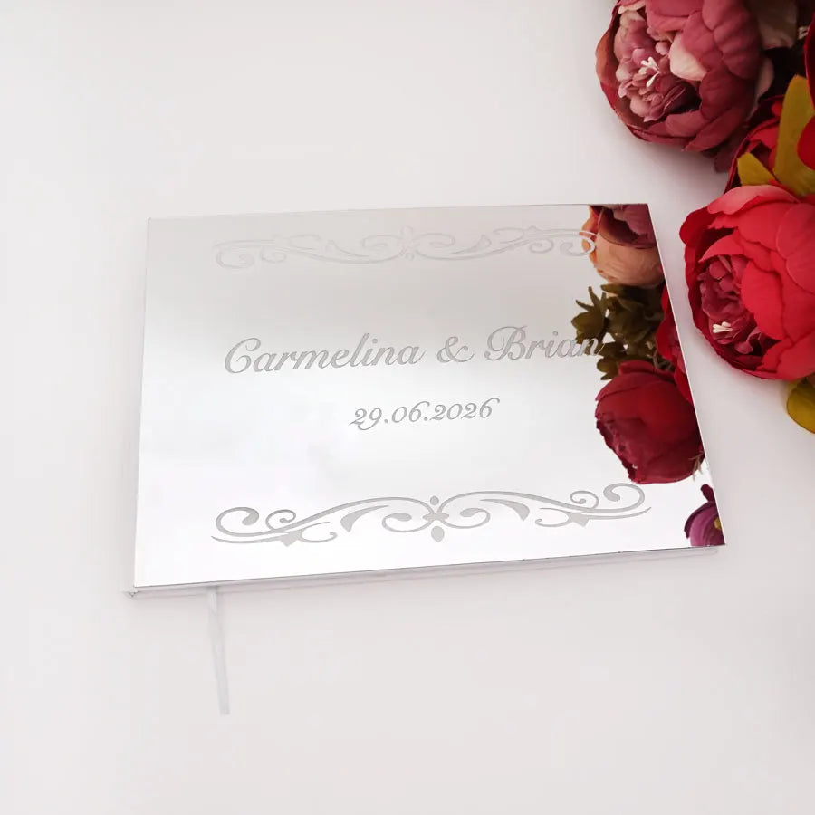 Personalisiertes Acryl Spiegel Gästebuch 25×18 cm – Hochzeit, Engagement, Geburtstag, Signaturbuch