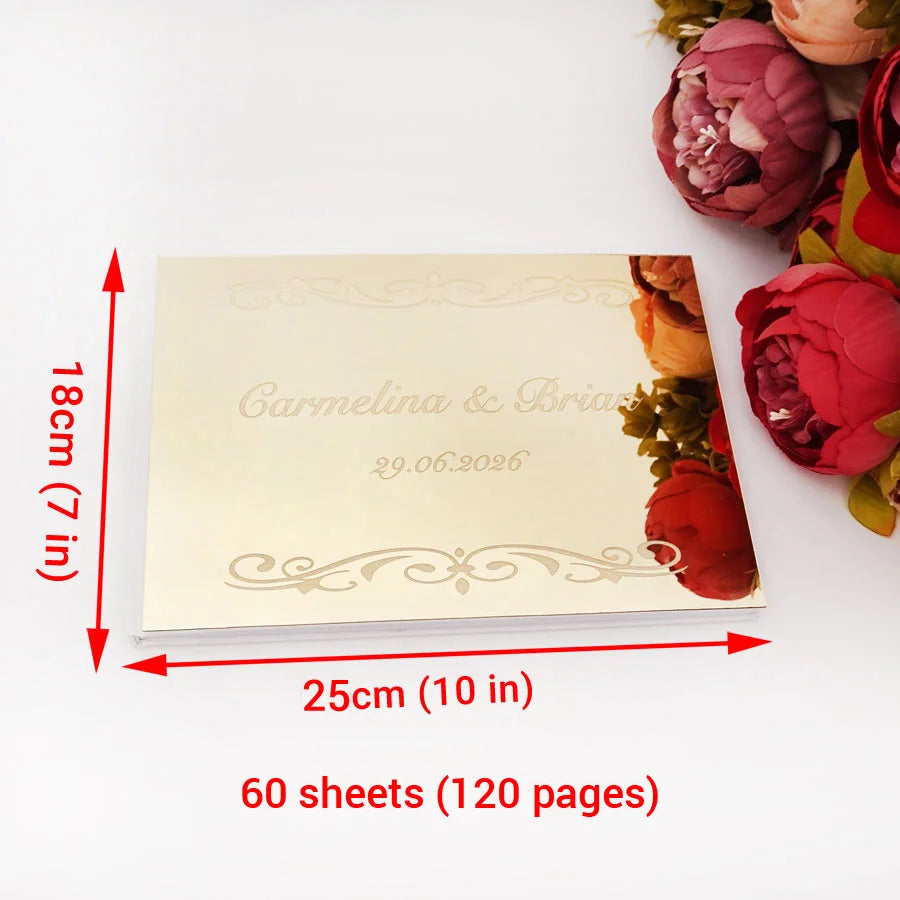 Personalisiertes Acryl Spiegel Gästebuch 25×18 cm – Hochzeit, Engagement, Geburtstag, Signaturbuch