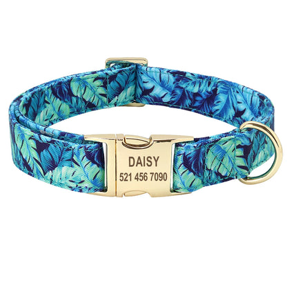 🌸 Personalisiertes Hundehalsband mit Blumenmuster & Gravur – Nylon ID-Halsband