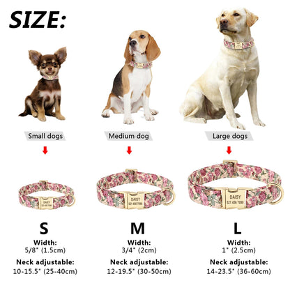 🌸 Personalisiertes Hundehalsband mit Blumenmuster & Gravur – Nylon ID-Halsband