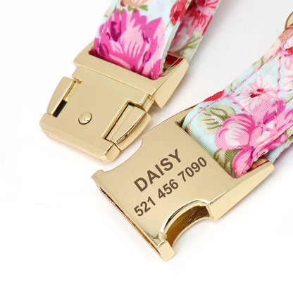 🌸 Personalisiertes Hundehalsband mit Blumenmuster & Gravur – Nylon ID-Halsband