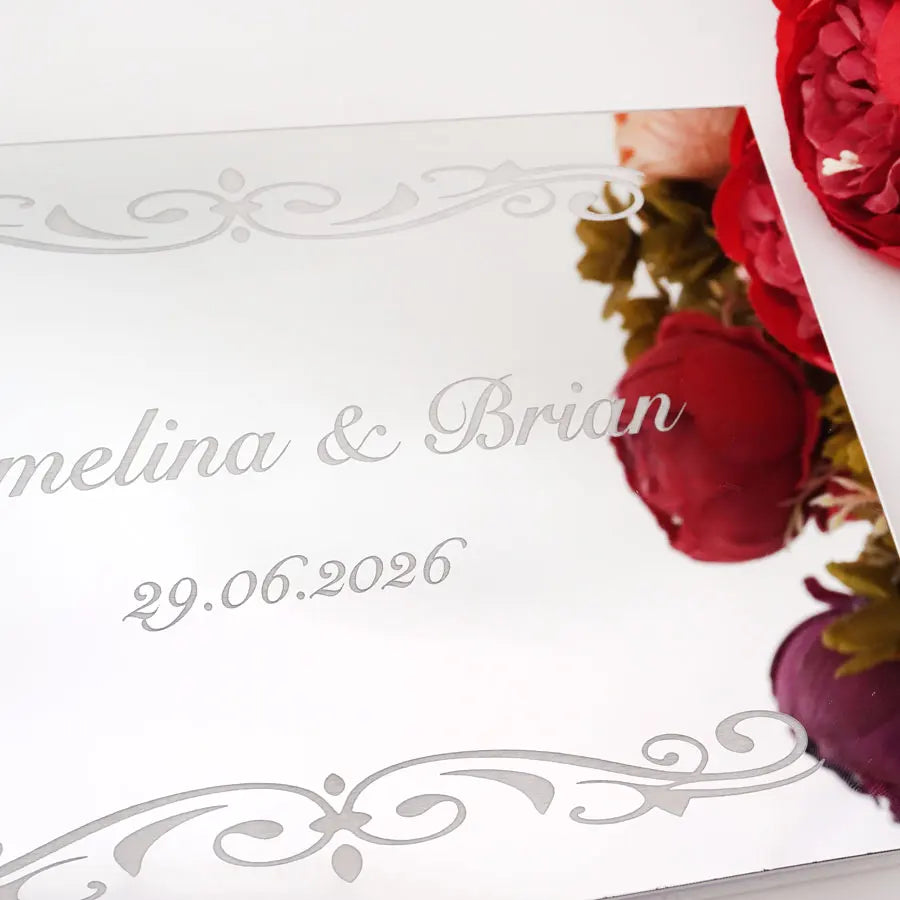 Personalisiertes Acryl Spiegel Gästebuch 25×18 cm – Hochzeit, Engagement, Geburtstag, Signaturbuch