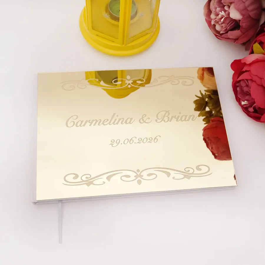 Personalisiertes Acryl Spiegel Gästebuch 25×18 cm – Hochzeit, Engagement, Geburtstag, Signaturbuch