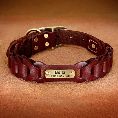 🐶 Personalisiertes Leder-Hundehalsband mit Namensgravur – Verstellbar & robust