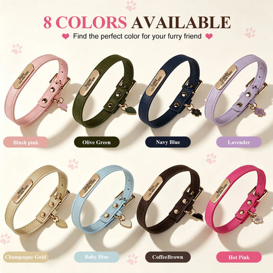 Personalisiertes weiches PU-Leder-Hundehalsband mit Namensgravur und Anhänger für kleine Hunde und Katzen