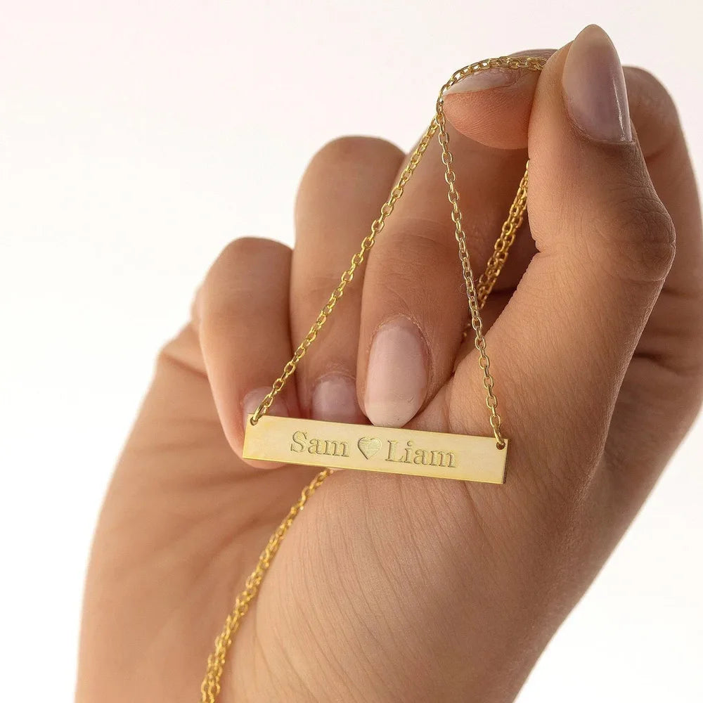 💖 Personalisierte Bar Halskette mit Namen – ✨ Gravierte Edelstahl Kette für Damen – 🎁 Individuelles Geschenk für Frauen
