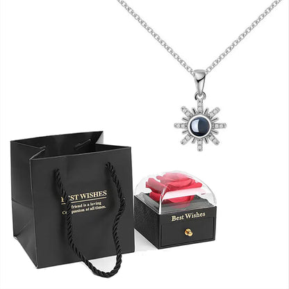 ❤️ Personalisierte Foto Projektions Halskette mit eigenem Bild – Herz Anhänger aus Edelstahl mit schwarzer Rosen Geschenkbox für Damen