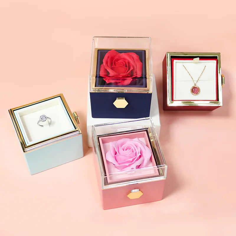 ❤️ Personalisierte Foto Projektions Halskette mit rotierender Rosen Geschenkbox – Herz Anhänger aus Edelstahl mit eigenem Bild für Damen