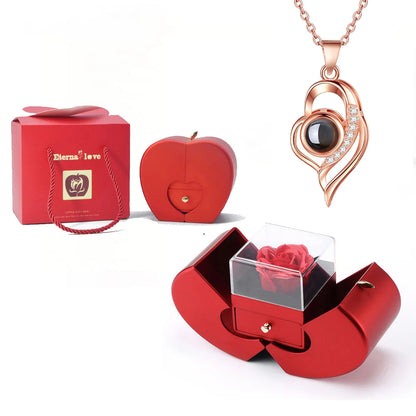 ❤️ Personalisierte Foto Projektions Halskette mit eigenem Bild – Herz Anhänger aus Edelstahl mit Apfelrosen Geschenkbox für Damen & Haustiere