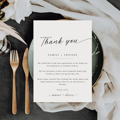 ✨ Personalisierte, minimalistische Dankes-Tischkarte – Elegante Hochzeit & Party