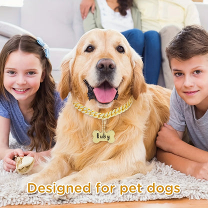 🐾 Personalisiertes Hundehalsband aus Edelstahl mit kubanischem Gliederdesign – 16 Zoll