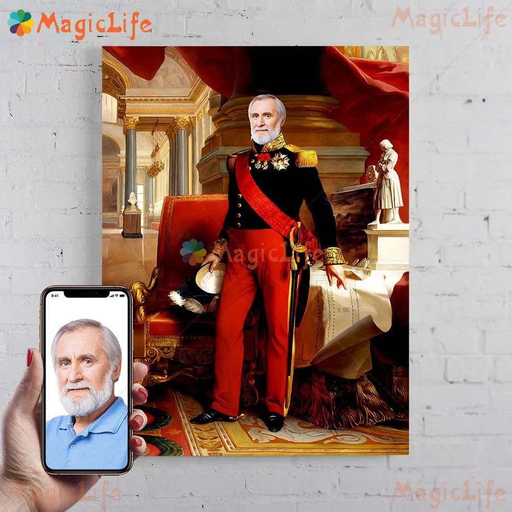 ✨ Personalisiertes Männer König & Prinz Portrait Poster – Vintage Leinwand Wandkunst