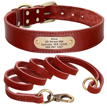🐶 Personalisiertes Leder-Hundehalsband mit Leine – Echtleder-Set für große Hunde