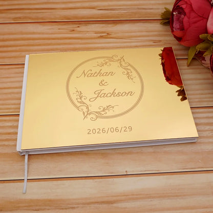 Personalisiertes Hochzeits-Gästebuch 25×18 cm – Acryl-Einband, Wunschbuch, Verlobung