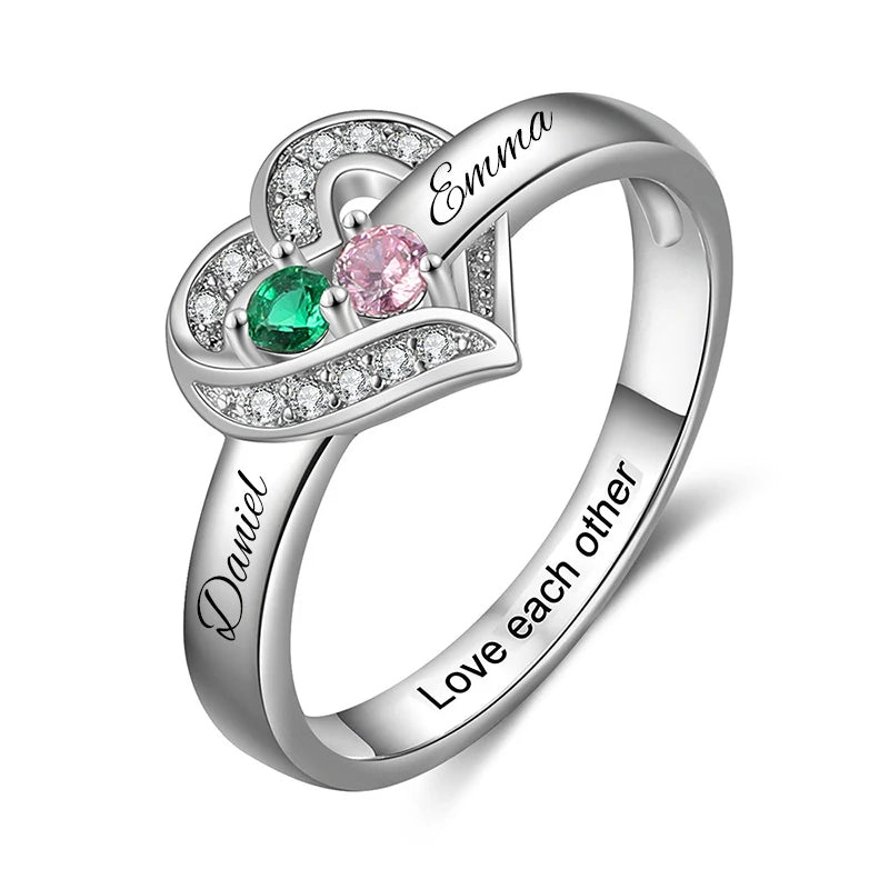 💍 Personalisierter Geburtsstein Ring mit Namen – 💎 Individueller Familienring mit Herz & Zirkonia – 🎁 Personalisiertes Geschenk für Frauen
