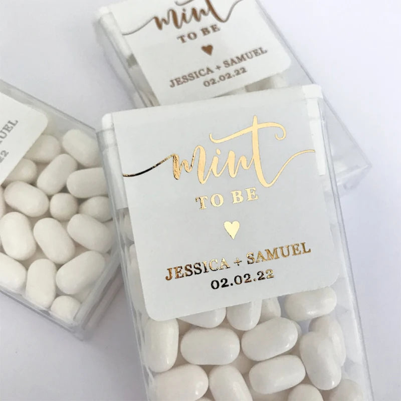 💍 Personalisierte Hochzeits Aufkleber (42 Stück) – 🍬 Mint to Be Sticker für Gastgeschenke – ✨ Individuelle Candy Labels Hochzeit & Verlobung