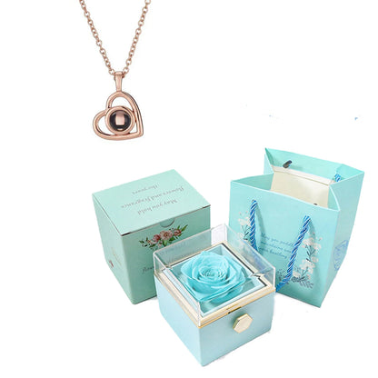 ❤️ Personalisierte Foto Projektions Halskette mit rotierender Rosen Geschenkbox – Herz Anhänger aus Edelstahl mit eigenem Bild für Damen