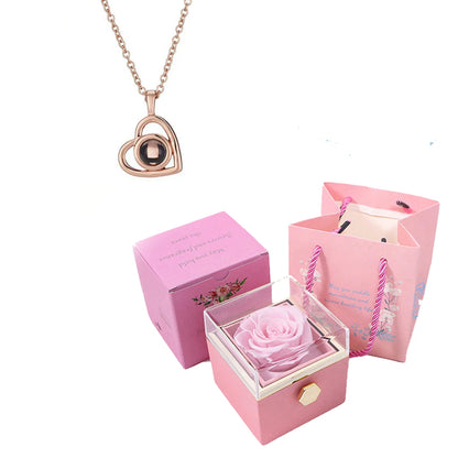 ❤️ Personalisierte Foto Projektions Halskette mit rotierender Rosen Geschenkbox – Herz Anhänger aus Edelstahl mit eigenem Bild für Damen