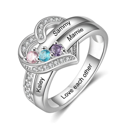 💍 Personalisierter Geburtsstein Ring mit Namen – 💎 Individueller Familienring mit Herz & Zirkonia – 🎁 Personalisiertes Geschenk für Frauen