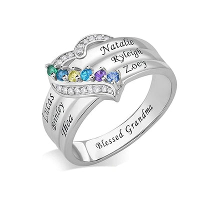 💍 Personalisierter Geburtsstein Ring mit Namen – 💎 Individueller Familienring mit Herz & Zirkonia – 🎁 Personalisiertes Geschenk für Frauen