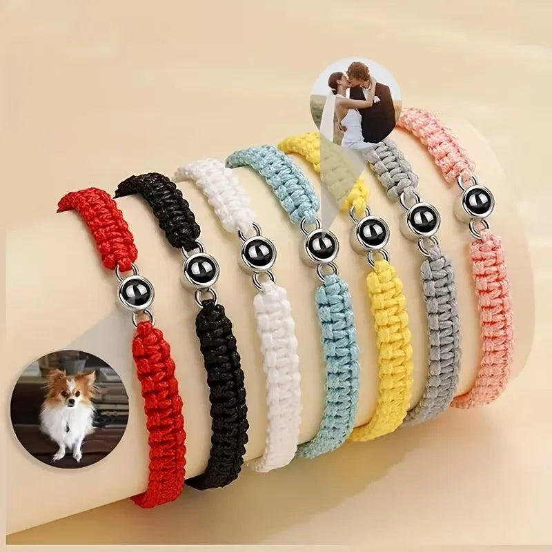 ❤️ Personalisiertes Foto-Projektionsarmband mit geflochtenem Seil – Individuelles Armband mit Bild aus Edelstahl