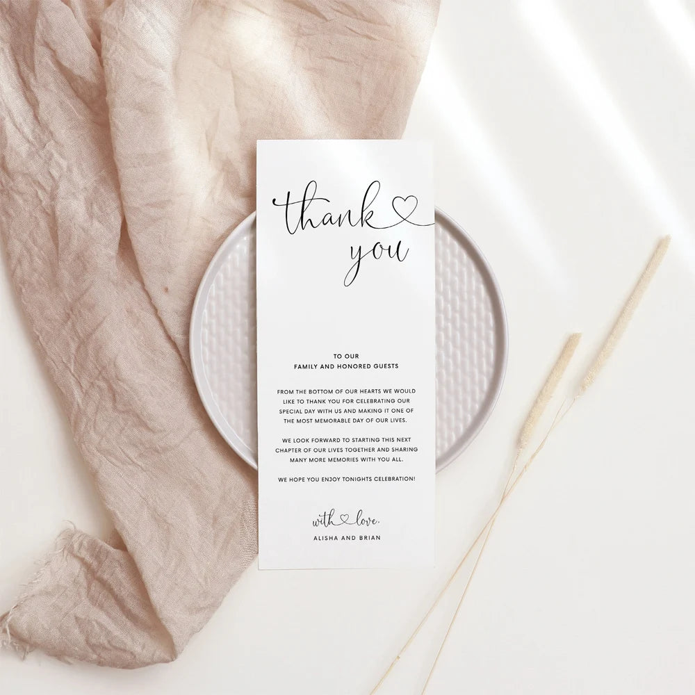 ✨ Personalisierte, minimalistische Dankes-Tischkarte – Elegante Hochzeit & Party