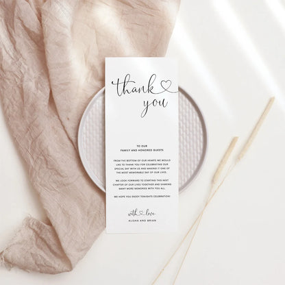 ✨ Personalisierte, minimalistische Dankes-Tischkarte – Elegante Hochzeit & Party