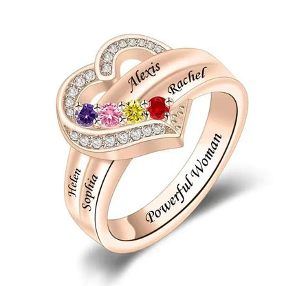 💍 Personalisierter Geburtsstein Ring mit Namen – 💎 Individueller Familienring mit Herz & Zirkonia – 🎁 Personalisiertes Geschenk für Frauen