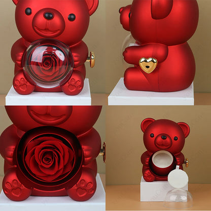 ❤️ Personalisierte Foto Projektions Halskette mit eigenem Bild – Herz Anhänger aus Edelstahl mit Bären Rosen Geschenkbox für Damen