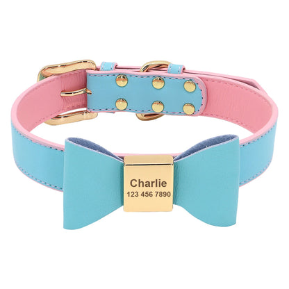 🎀 Personalisiertes Hundehalsband aus PU-Leder mit Schleife & Namensgravur