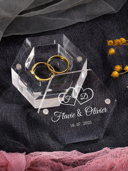 ✨ Personalisierte sechseckige Ringbox – Individuelle Acryl-Ringträgerbox für Verlobung & Hochzeit