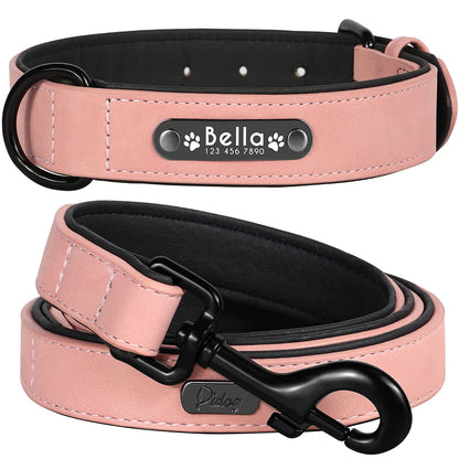 🐶 Personalisiertes Leder-Hundehalsband mit Leine – Halsband & Führleine im Set