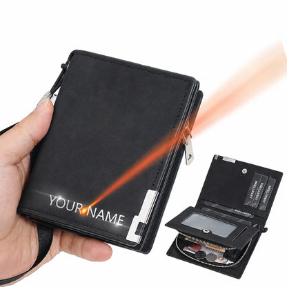 Personalisierte Herren-Geldbörse aus Kunstleder mit Namensgravur, Münzfach und Fotohalter