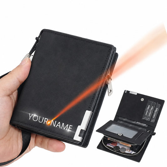 Personalisierte Herren-Geldbörse aus Kunstleder mit Namensgravur, Münzfach und Fotohalter