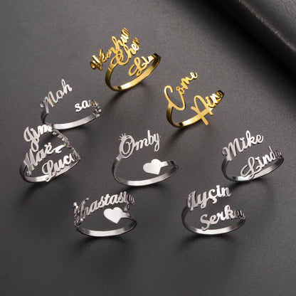 ❤️ Personalisierter Doppel-Namensring aus Edelstahl – Verstellbarer Ring mit zwei Wunschnamen für Damen