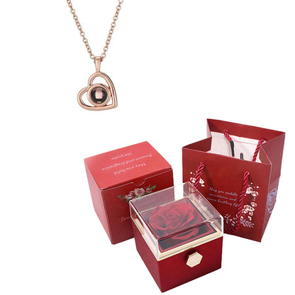 ❤️ Personalisierte Foto Projektions Halskette mit rotierender Rosen Geschenkbox – Herz Anhänger aus Edelstahl mit eigenem Bild für Damen