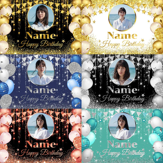 ✨ Personalisierter Geburtstag Fotohintergrund mit Name & Foto – Party Banner
