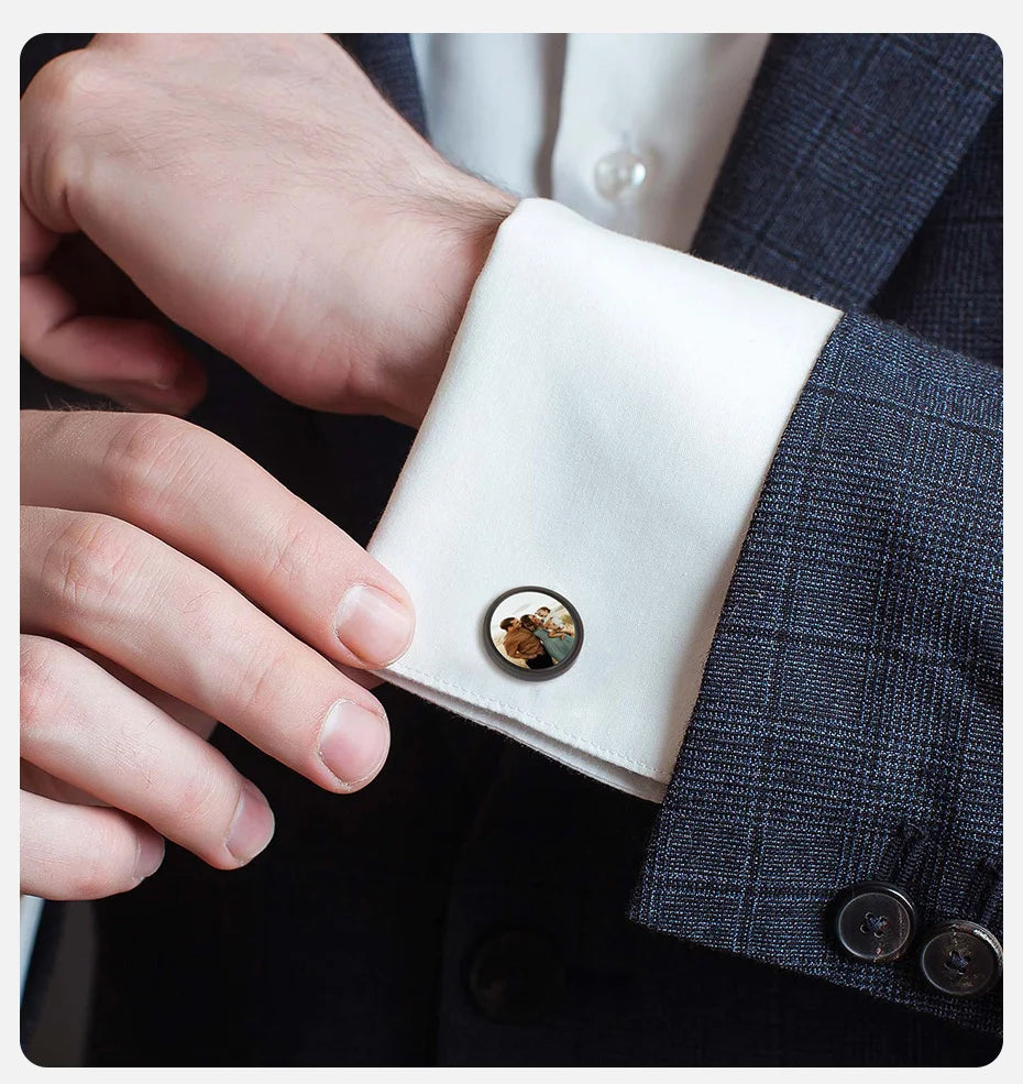 📸 Personalisierte Foto Manschettenknöpfe (2er Set) – 👔 Manschettenknöpfe mit eigenem Bild – 🎁 Hochzeitsgeschenk für Bräutigam & Trauzeuge