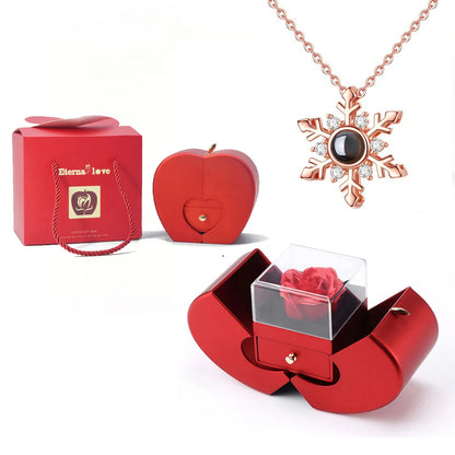 ❤️ Personalisierte Foto Projektions Halskette mit eigenem Bild – Herz Anhänger aus Edelstahl mit Apfelrosen Geschenkbox für Damen & Haustiere