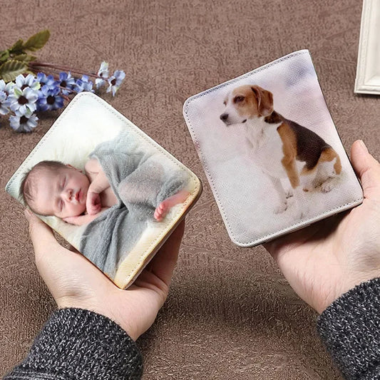 Personalisierte Damen-Geldbörse mit 2 Fotos 💕 Kleine Geldbörse aus Kunstleder in Rosa oder Schwarz