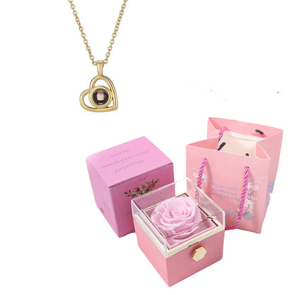 ❤️ Personalisierte Foto Projektions Halskette mit rotierender Rosen Geschenkbox – Herz Anhänger aus Edelstahl mit eigenem Bild für Damen